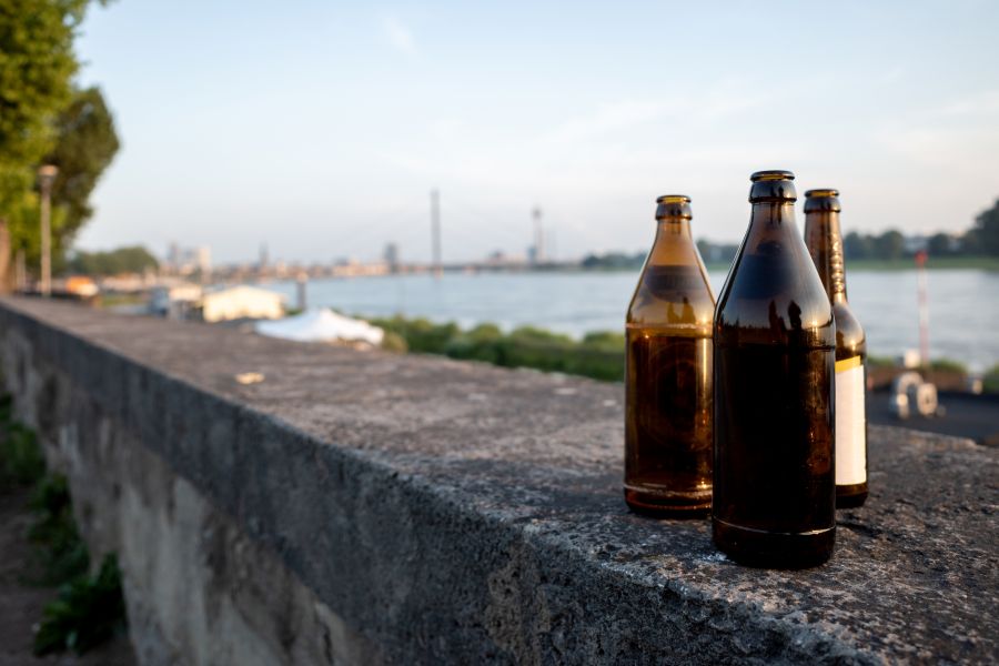 littered glass bottles